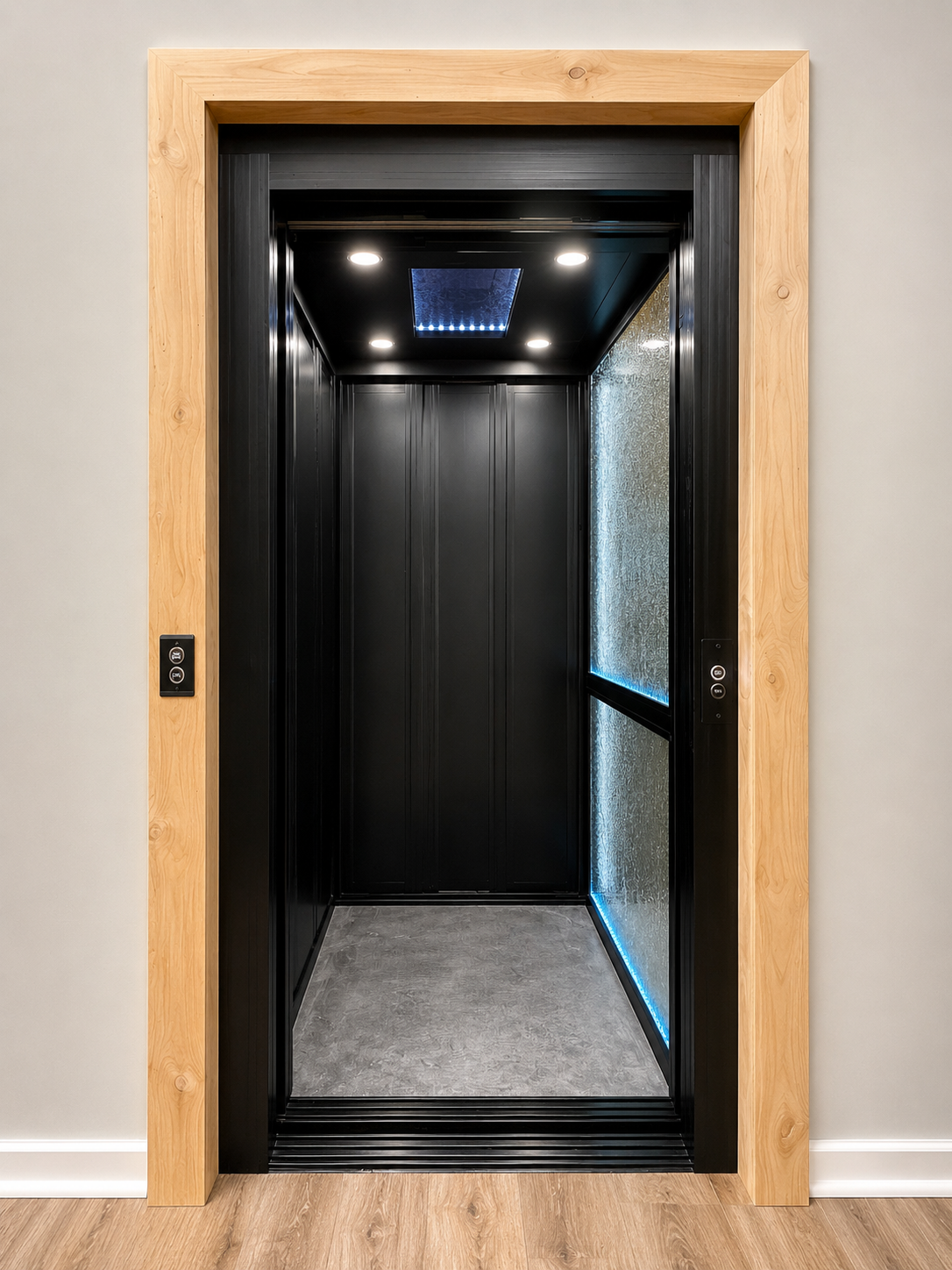 CEAL Elite black steel cab elevator